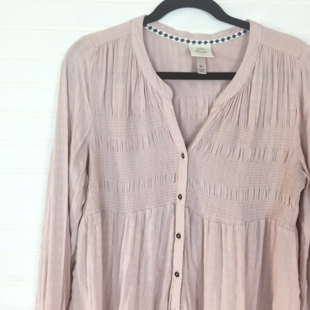 Knox Rose Pink Smocked Long Sleeve Top size XL